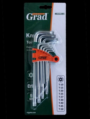 Ключі torx 9шт CrV "Grad" (середні з отвором) 50714 фото