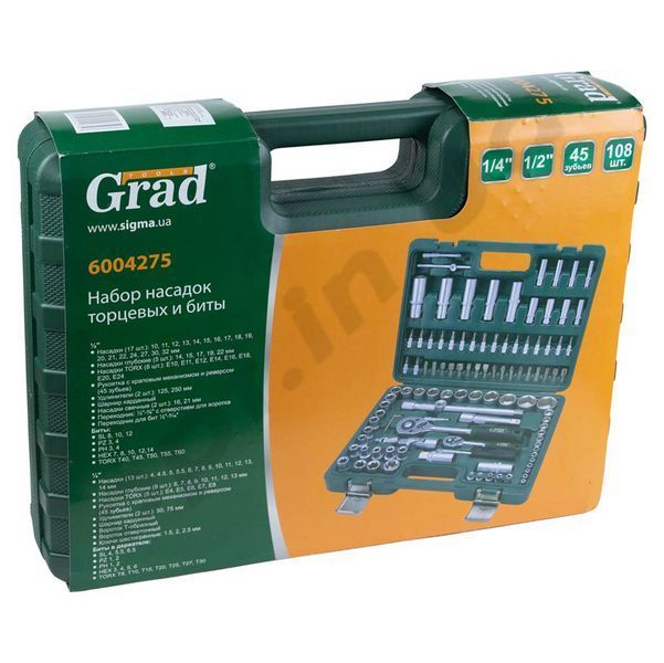 Набір інструментів 1/4", 1/2", 108 од., кейс, "Grad"(6004275) 51974 фото