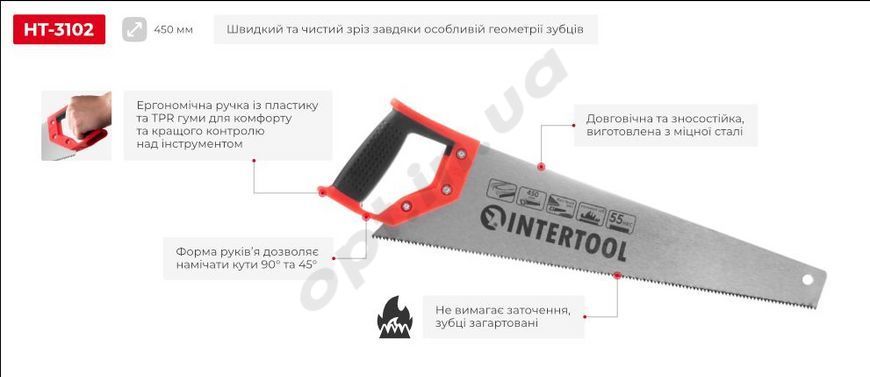 Ножівка по дереву 450 мм, (7 TPI), "Intertool"(HT-3102) 49905 фото