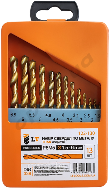 Набір свердел по мет., 13 шт 1,5-6,5 мм (мет. кейс) "LT" 45468 фото